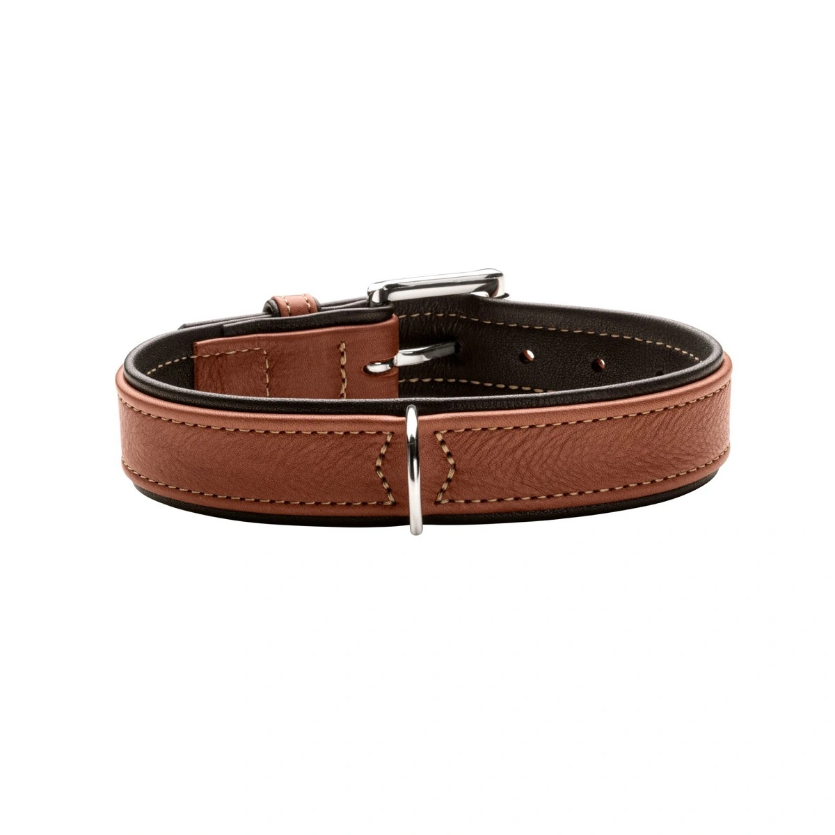 Hunter Hundehalsbånd læder Canada Elg Str 30 Cognac/Sort - 21-25 cm